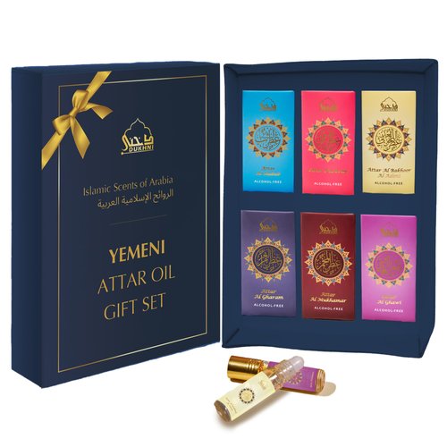 Dukhni Yemeni Attar Oil Set Arabian Perfume Oils, 6 Assorted scents x 6ml, Mini roll ons, Arabic Oud Fragrance Oil, Authentic, Alcohol Free, Vegan, Collection Set for Gifting