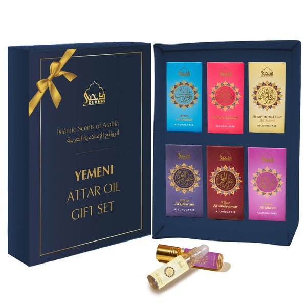 Dukhni Yemeni Attar Oil Set Arabian Perfume Oils, 6 Assorted scents x 6ml, Mini roll ons, Arabic Oud Fragrance Oil, Authentic, Alcohol Free, Vegan, Collection Set for Gifting