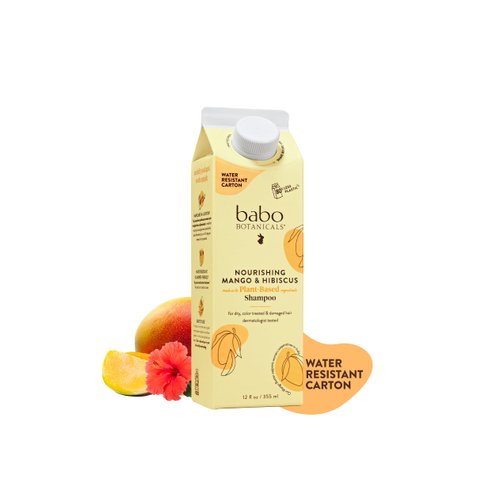 Babo Botanicals Nourishing Mango & Hibiscus Shampoo - For Dry, Damaged, Color-Treated Hair – Moisturize & Soften - Passion Fruit Ferment for scalp - Water-Resistant Carton w. 80% Less Plastic – Vegan