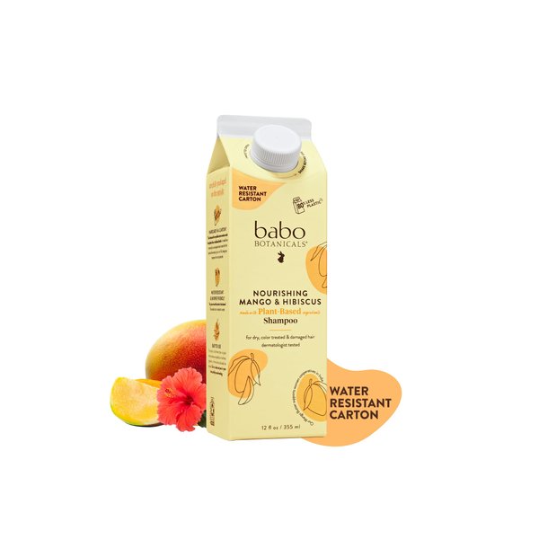 Babo Botanicals Nourishing Mango & Hibiscus Shampoo - For Dry, Damaged, Color-Treated Hair – Moisturize & Soften - Passion Fruit Ferment for scalp - Water-Resistant Carton w. 80% Less Plastic – Vegan