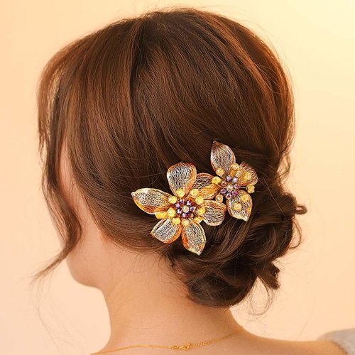 Yokawe Flower Hair Barrettes Bride Wedding Hair Clips Yellow Crystal Hairpin Floral Prom Daily Hair Accessories for Women