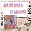Press on Nails Short Coffin Fake Nails with Sequins Designs Purple Square Full Cover Stick on Nails Glossy False Nails with Glue on Nails for Women 24pcs