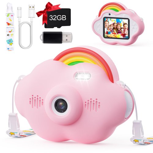 Selvim Upgrade Kids Selfie Camera, Christmas Birthday Gifts for Boys&Girls Age 3-9, HD Kids Digital Video Rainbow Camera for Toddler, Girl Toys Gifts for 3 4 5 6 7 8 Year Old with 32GB Card
