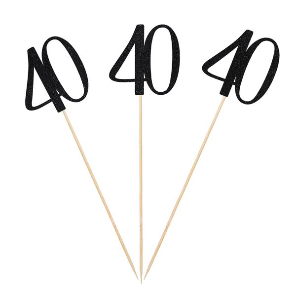 Black Glitter 40th Birthday Centerpiece Sticks, 12-Pack Number 40 Table Topper Anniversary Party Decorations