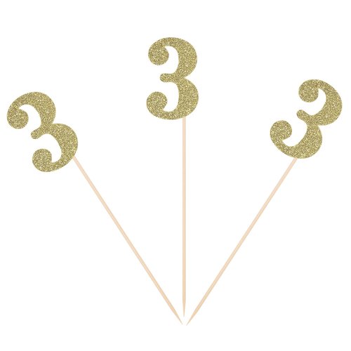 Third Birthday Centerpiece Sticks Gold Glitter Number 3 Party Table Toppers Flower Picks Annivers...