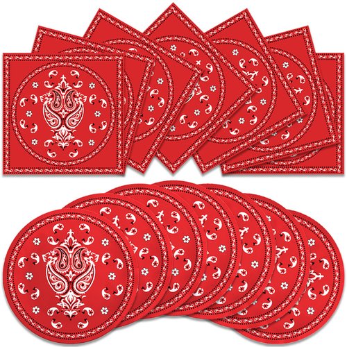 40Pcs Red Bandana Western Birthday Party Supplies-Party Decorations Tableware For Kids, Plate, Napkin Party Decorations Dinnerware