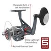 Quantum Optix Spinning Fishing Reel, Size 60 Reel, Changeable Right- or Left-Hand Retrieve, Aluminum Spool, Stainless Steel Bail Wire, QuickSet Anti-Reverse, 4.9:1 Gear Ratio, Silver, Clam Packaging