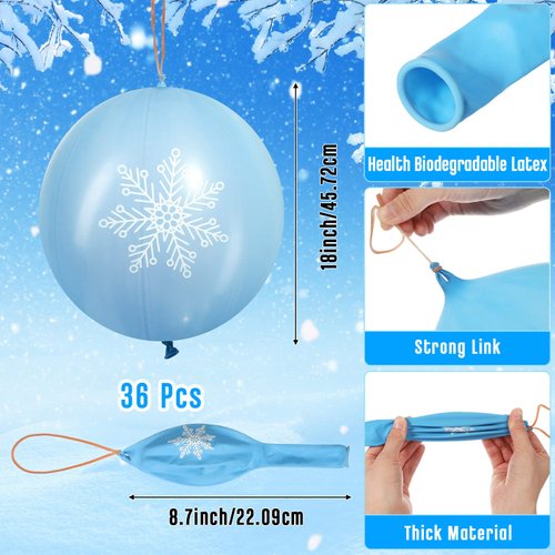 Leitee 36 Pcs 18 Inch Snowflake Punch Balloons Winter Theme Punching Balloon Party Favors Carnival Prize Bounce Balloon with Rubber Band Handle for Birthday Party Daily Game School