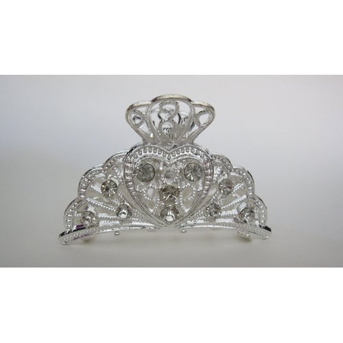 Generic Gold or silver clear or AB crystal heart metal hair claw clip jaw clip (Primary color: Gold/clear crystals)