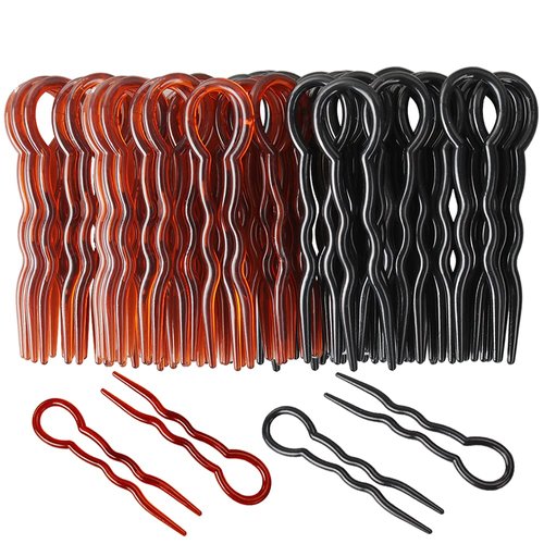 40 Pcs Plastic U Shaped Hair Pins Grip Pins Fast Spiral Hair Braid Twist Styling Clip Pin for Lady, Girl, Women (Black + Brown)