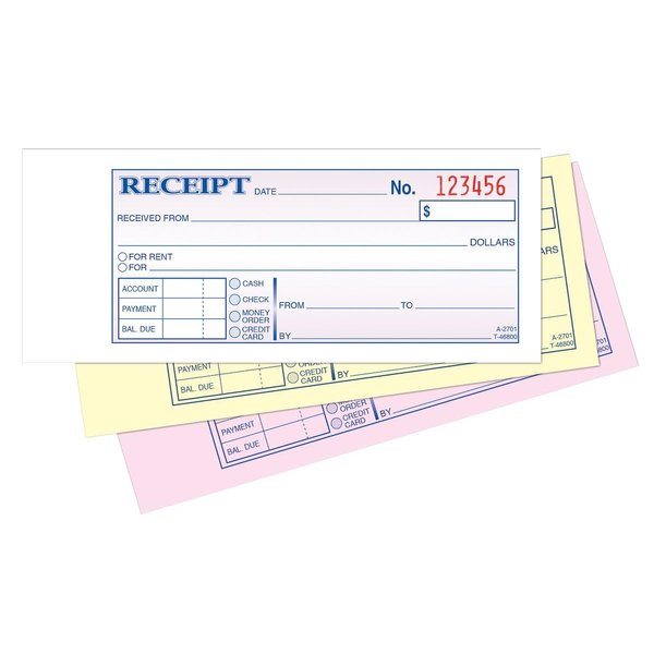 Adams Money/Rent Receipt Book, Carbonless, 3-Part, 2-3/4 x 7-3/16 Inches, 50 Sets per Book (TC2701)