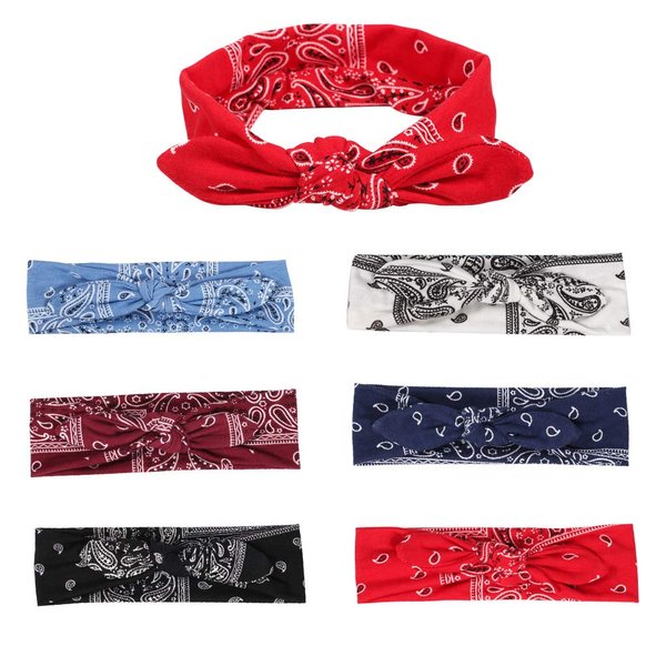 DINPREY 6 Pack Elastic Women Bandana Headbands boho Rabbit Ear Headwrap Bow Headbands Bandana hair bandanas for women (6 Colors Flower Printed Hairband)