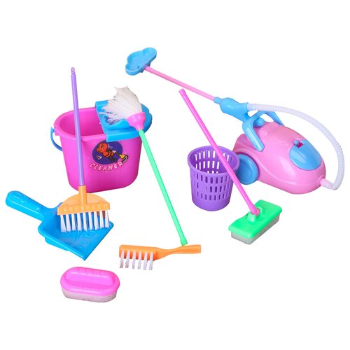 E-TING Miniature Mop Dust Pan, Brush, Broom, Plastic Bucket Doll Housework Cleaning Supplies Tools Set Dollhouse Furniture Decoration Accessories for 7-11.5 inch Dolls Accessories, Multicolored