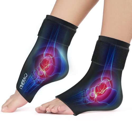 iTHERAU Ankle Ice 2 Pack Wrap for Swelling, Plantar Fasciitis, Foot Pain Relief, Ankle Brace Gel Cold Packs for Injuries Reusable, Hot Cold Compress Therapy for Achilles,Tendonitis