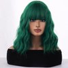 WTHCOS Green Wig Short Bob Wig Short Curly Wavy Wig With Bangs for Women Green Wig Heat Resistant Synthetic Hair Wigs for Daily Use Cosplay Wig With Wig Cap