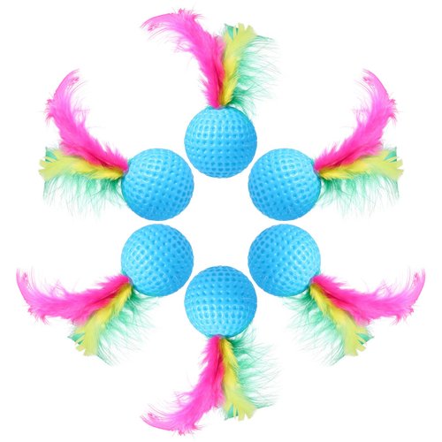 Cat Feather Ball Toys Interactive Golf Balls Assorted Kitten Squeaky Chasing Toy Pack of 24 (Random Color)