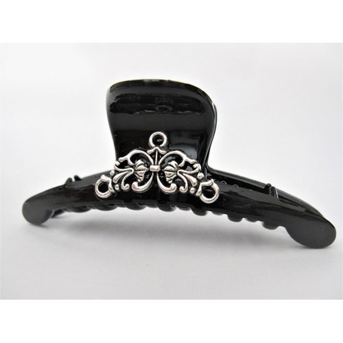 Generic Black and silver metal design hair claw clip for fine, thin hair