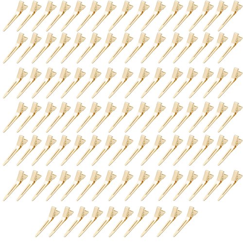 100 Pieces Single Prong Hair Clips, BetterJonny Gold Section Hair Clips 1.75 Inches Curl Clips Me...