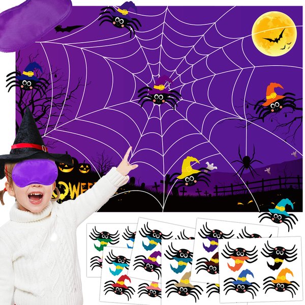 BAYLAY Halloween Pin The Tail Game - Pin The Spider On The Web Game Halloween Party Games for Kid Halloween Pin The Tail Halloween Kid Party Outdoor Halloween Games for Kid Halloween Party Activities