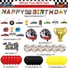 Race Car Birthday Party Supplies Race Car Party Decorations with Race Car Happy Birthday Banner Cake Topper Cupcake Toppers Balloons Hanging Swirls for Boys Let's go Racing Party Supplies
