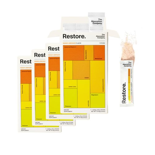 Restore Supplement - Mango Lemonade - 700mg of Electrolytes Powder Packets to Aid Hydration for Post Workouts or Rough Mornings, Boost Immune Support with Liposomal Vitamin C - 28 sticks