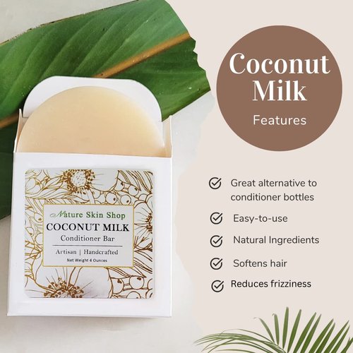 Coconut Milk Solid Bar Conditioner, Natural, Sulfate Free, Eco-Friendly, Plastic Free, All Hair Types including frizzy hair, Cruelty-Free & Vegan 4 ounces