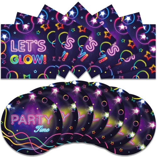 40Pcs Neon Birthday Party Supplies-Party Decorations Tableware For Kids, Plate, Napkin Party Decorations Dinnerware