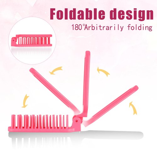 Mini Travel Brush for Women, Small Folding Hair Brush with Mirror Portable Vented Hair Brush Pocket Comb for Thick Thin Curly Straight Wet Dry Hair Blow Drying, Smoothing, Detangling