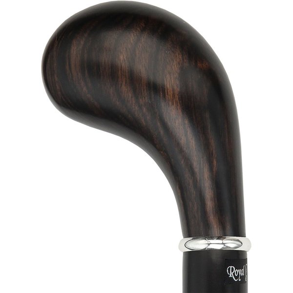 Ebony Knob Handle Walking Stick with Black Beechwood Shaft and Silver Collar