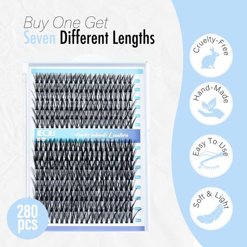 IECILI Lash Clusters Individual Lashes - 280pcs 30D Cluster lashes for DIY Lash Extensions -Super Thin & Soft Eyelashes 10-16mm D Curl Cluster Eyelash Extensions for Natural Wispy Look