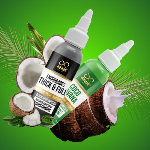 Infinix Scalp & Hair Oil Pack - Black Seed Oil & Coconut Oil Combo - Promotes Hair Growth, Prevents Thinning - Soothes Itchy Scalp - Moisturizing Duo - Pack of 2