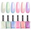 Beetles Pearl Nail Polish Set Mermaid Glow, 6 Colors Shimmer Pearl Pink Purple Mermaid Nail Polish 15ml Quick Dry Nail Polish Long Lasting DIY Manicure Gift for Girls Women Nail Strengthener Polish