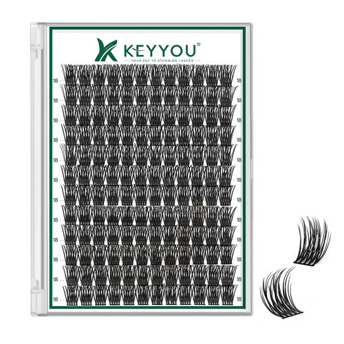 Lash Clusters 144pcs Individual Lashes D Curl 10mm Eyelash Clusters KEYYOU Air Touch Cluster Lashes Super Lightweight Soft Wispy Comfortable Easy DIY at Home(Air03-D-18mm)