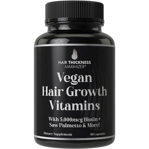11-in-1 Vegan Hair Growth Vitamins with Biotin 5000mcg + Pumpkin Seed + Saw Palmetto, Bamboo Extr...