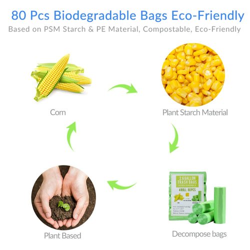 Small Garbage Bags 2.6 Gallon Biodegradable Trash Bags for Bathroom Office, Recycling Eco-Friendly Trash Can Liner with Strong Tear & Leak Resistant, Green, 80 Cts
