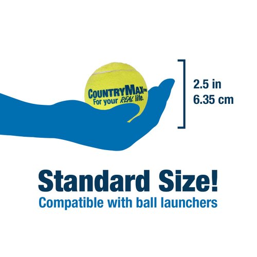 CountryMax Tennis Balls Medium Standard 2.5" for Small, Medium BreedDogs Aggressive Chewers Training and Playtime (6 Pack)