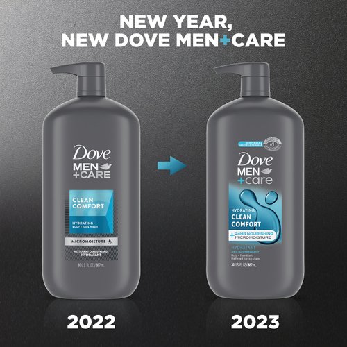 Dove Men+Care Body and Face Wash Hydrating Clean Comfort Body Wash for Men with 24-Hour Nourishing Micromoisture Technology, 30 oz