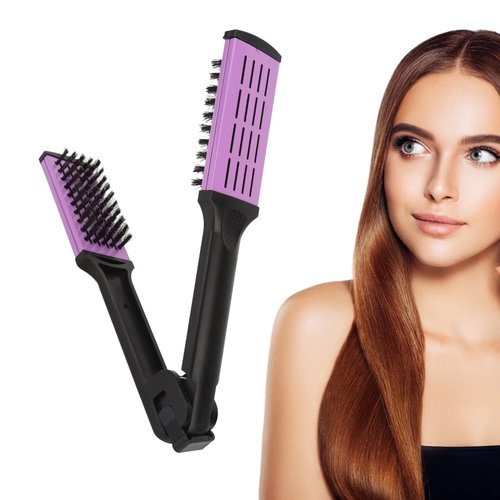 Hair Straightening Double Brush Comb, Brush Hair Straightener, Anti-Static Soft Bristles Brush Comb ABS High Temperature Resistant Hair Straightener Brush for Hairdressing