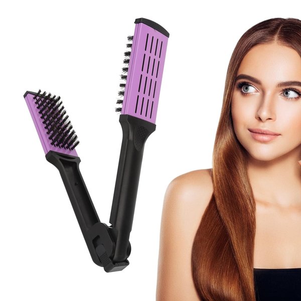 Hair Straightening Double Brush Comb, Brush Hair Straightener, Anti-Static Soft Bristles Brush Comb ABS High Temperature Resistant Hair Straightener Brush for Hairdressing