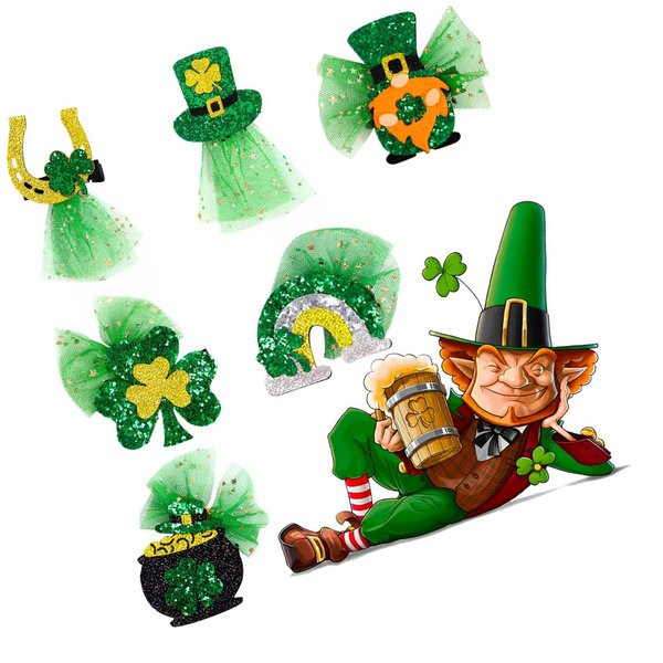 6pcs St. Patrick's Day Hair Accessories Glitter Green Shamrock Clover Hair Pins Hair Accessories for Girls Women