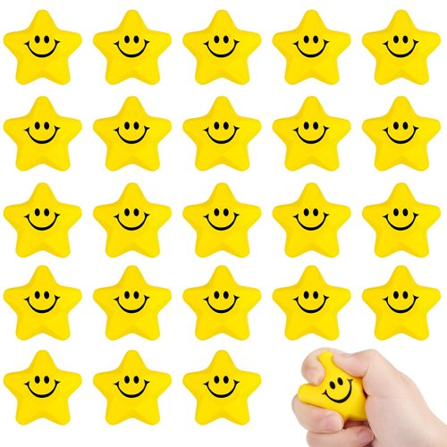 24PCS Star Stress Balls Cute Smiley Face Foam Toys 2.16Inch Mini Stress Relief Balls for Kids Adults Classroom Anxiety Fidget Sensory Party Decorations Supplies