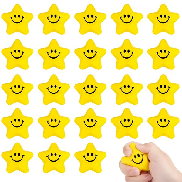 24PCS Star Stress Balls Cute Smiley Face Foam Toys 2.16Inch Mini Stress Relief Balls for Kids Adults Classroom Anxiety Fidget Sensory Party Decorations Supplies
