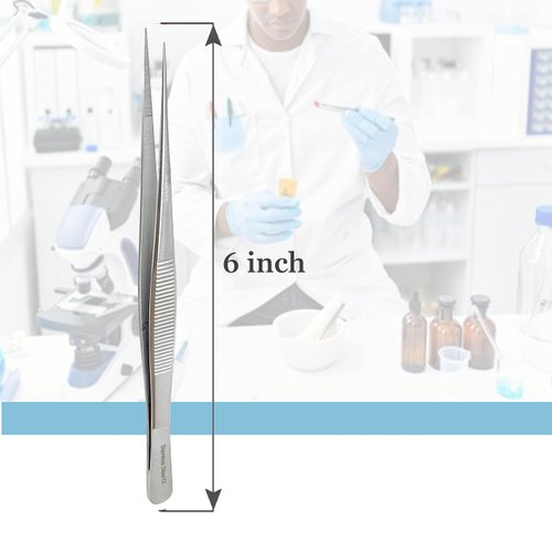 Stainless Steel High Precision Forceps with Fine Strong Straight Serrated Point to use Engineer Labware for Scientific Use 6" (15.2 cm), (6 Inch)