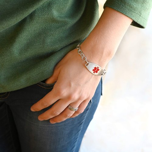 My Identity Doctor Medical Alert Bracelet for Women, Custom Engraved Medic ID, Steel 6mm O-Link Chain - White, Free ID Card | Wrist Size 7.5 Inch