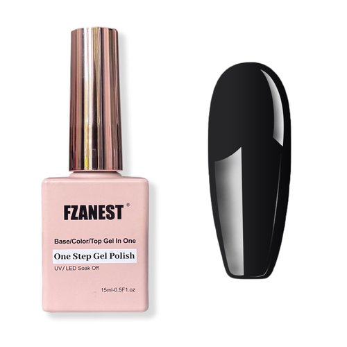 FZANEST One Step Gel Nail Polish Black,Hema Free Gel Polish Top Base Coat 3 in 1,Soak Off LED UV ...