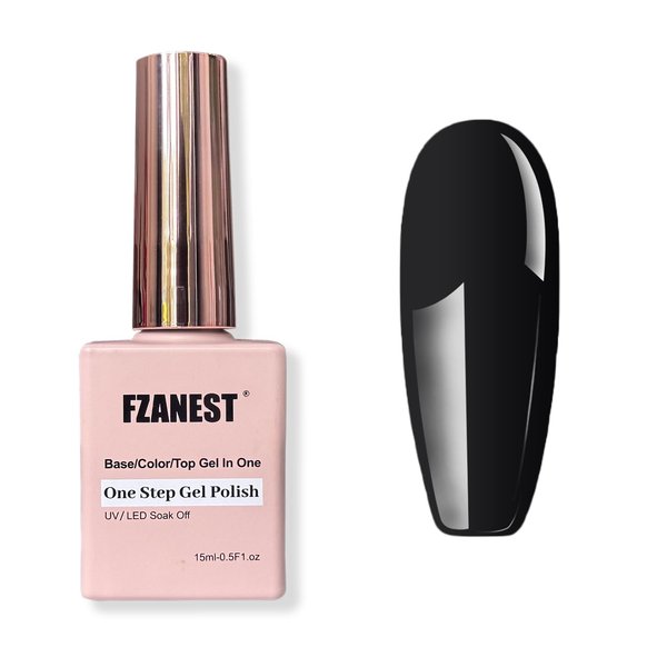 FZANEST One Step Gel Nail Polish Black,Hema Free Gel Polish Top Base Coat 3 in 1,Soak Off LED UV Nail Gel Polish Nail Art Starter Manicure 15ml