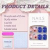 4th of July Press on Nails Short Square Fake Nails Blue Full Cover Red White Blue Star False Nails with Designs Glossy Glue on Nails Acrylic Nails Tricolor Manicure Artificial Nails for Women Girls
