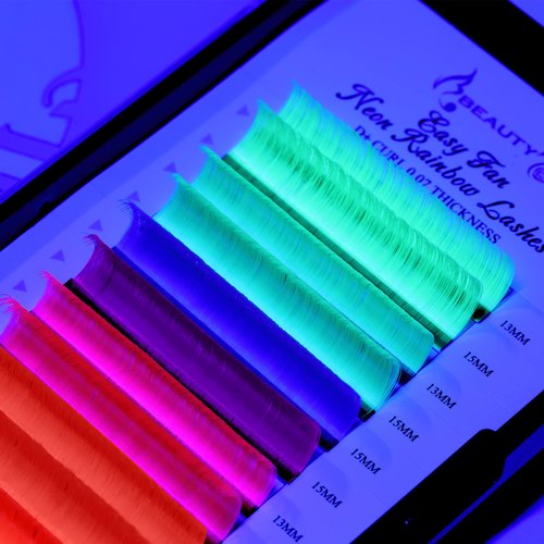 Beauty7 Colored Lash Extension Easy Fan Neon Rainbow Lashes 7 Colors Volumn Lashes Ombre Lash Extensions Self Fanning D+ Curl 0.07mm 13mm 15mm Dramatic Eyelashes
