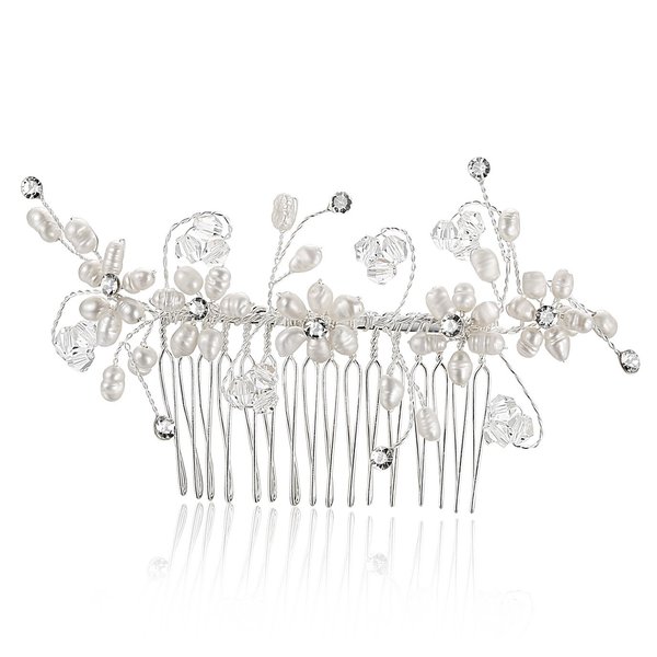 SAMKY Freshwater Pearls Floral Rhinestone Crystal Bridal Wedding Tiara Hair Comb FC046