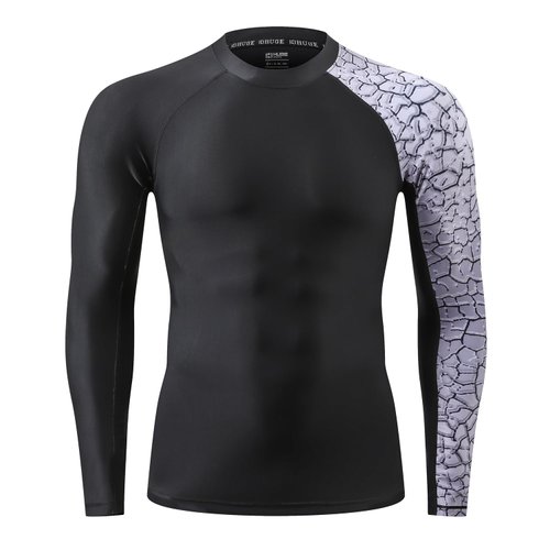 ADOREISM Men's Long Sleeve Rash Guard Surf Swim Shirt Splice UPF 50+ Compression for MMA BJJ Jiu Jitsu Fishing Hiking(Chapped,2XL)